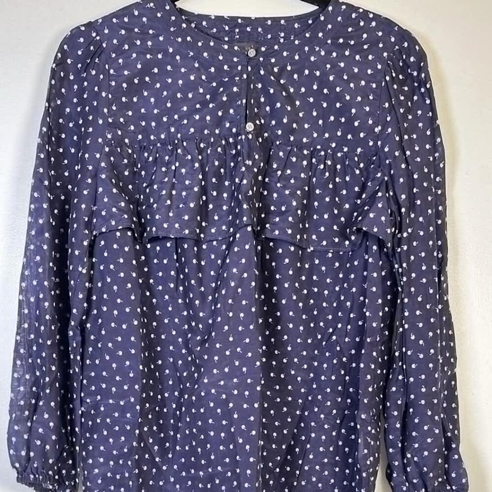 J Crew Cotton-Silk Womans XS Long Sleeve Cherry Top Coquette Cottage BusinessGir